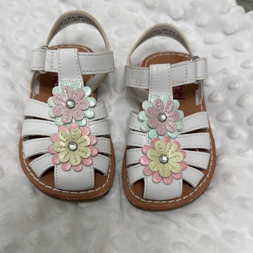 White Kids Sandals with Floral Design